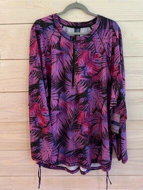 Swimsuits For All Womens Swim Shirt Rashguard Size 32 Pink Purple Tropical 5XL